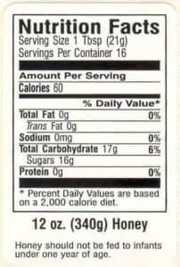 honey nutritional label